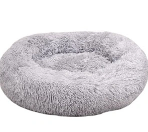 Cushion Krems fluffy rund hundeseng small lysegrå
